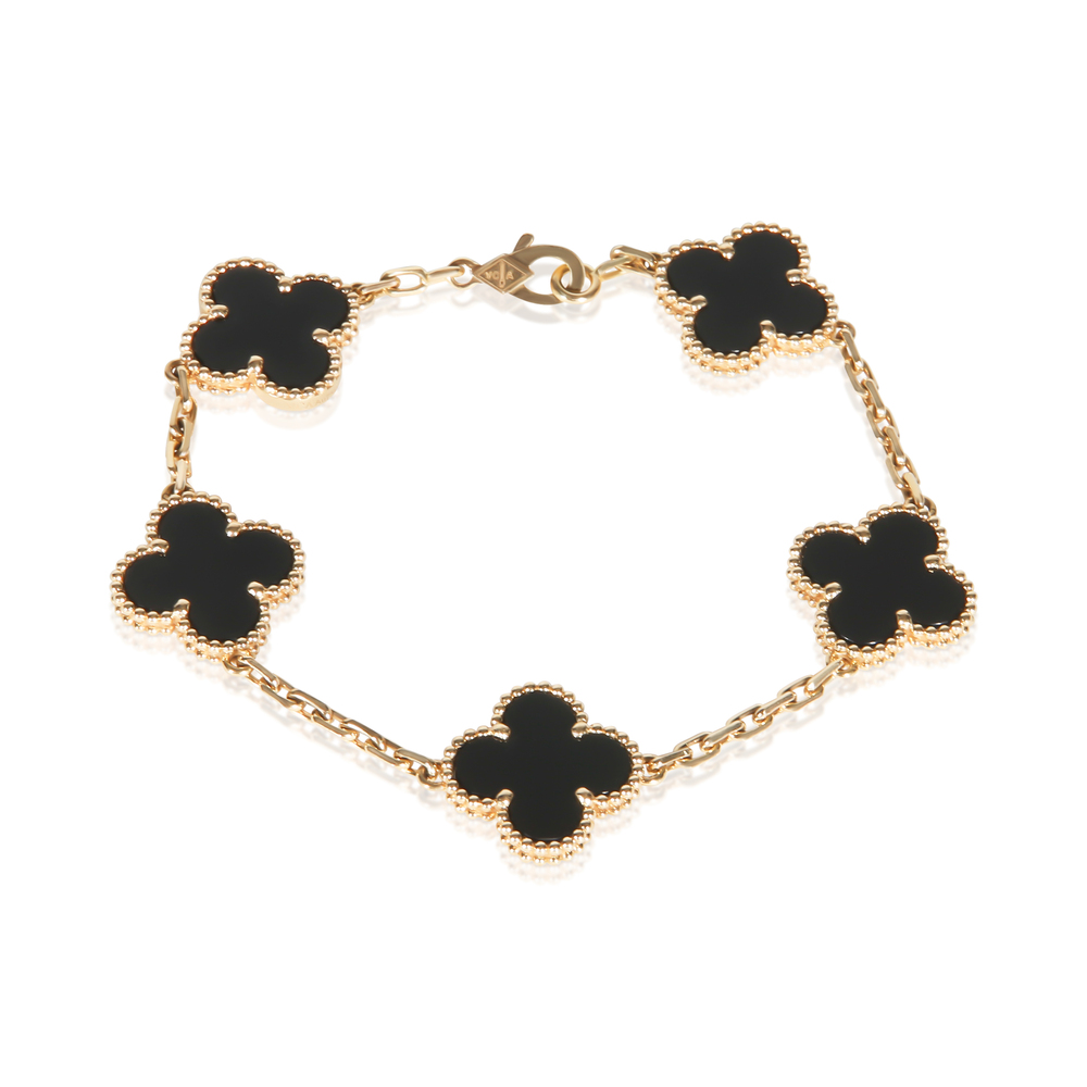 Van Cleef & Arpels Yellow Gold Onyx Vintage Alhambra Bracelet